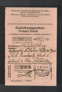 1943 Germany Auschwitz KZ Concentration Camp Money Order Receipt from Ostrava