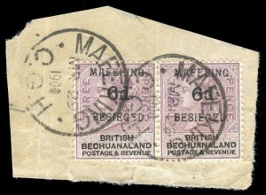 Cape Mafeking Boer War 1900 QV 6d on 3d lilac & black pair VFU on piece. SG 10.