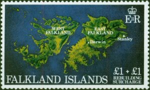 Falkland Islands 1982 Rebuilding Fund £1 + £1 SG430w 'Wmk Crown to Right of C...