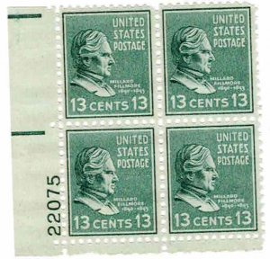 USA 1938 Sc 818 Millard Fillmore Plate Block of 4 MNH 13c (#22075)