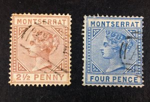 MOMEN: MONTSERRAT SG #4-5 1880 CROWN CC USED £210 LOT #68390*