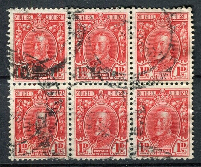 RHODESIA; 1930s early GV portrait issue fine used 1d. BLOCK of 6