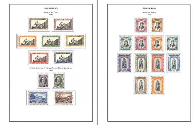 SAN MARINO STAMP ALBUM PAGES 1877-2011 (256 color illustrated pages)