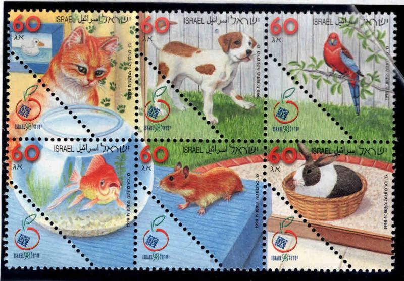 ISRAEL Scott 1335 MNH** block of six Pet stamps with tabs