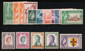 SARAWAK 197-211 MINT F-VF LH HINGED QEII