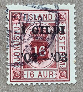 Iceland 1902 1 Gildi overprint on 16aur official, used. O28, CV $75.00