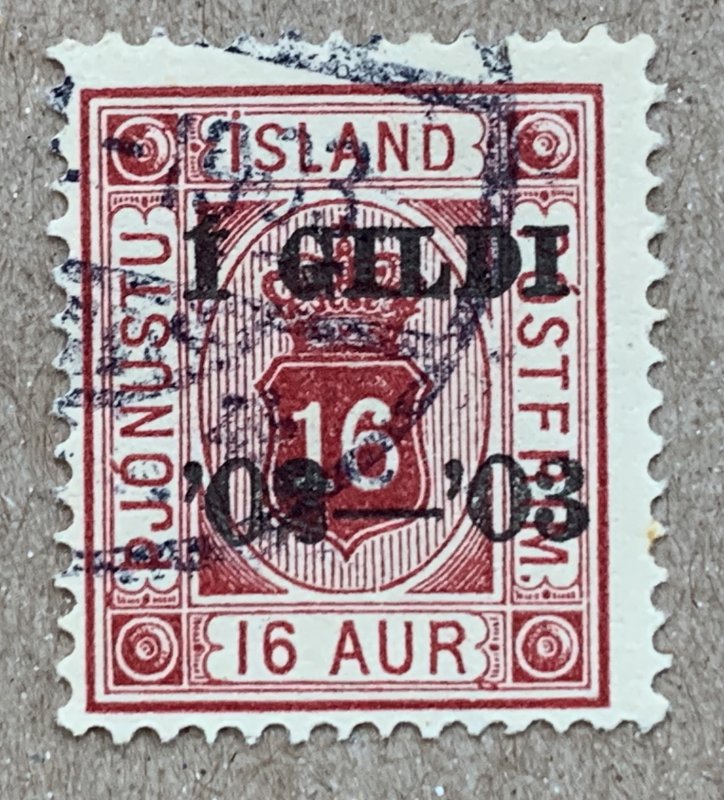 Iceland 1902 1 Gildi overprint on 16aur official, used. O28, CV $75.00