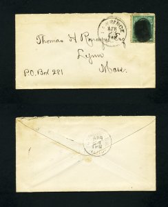 # 207 on cover from Lawrence, MA to Lynn, MA - 4-23-1880's