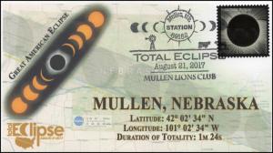 17-200, 2017, Total Solar Eclipse, Mullen NE, Event Cover, Pictorial Cancel