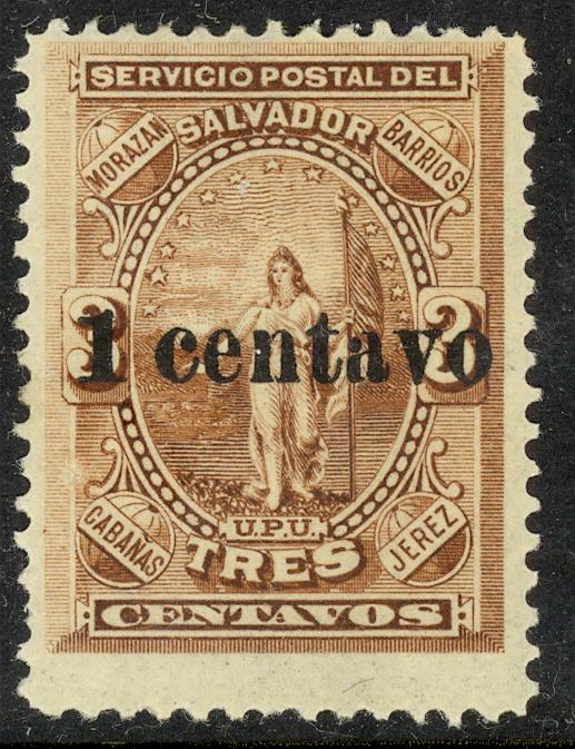 EL SALVADOR 1889 1c on 3c Type I Surcharge Issue Sc 25c MH