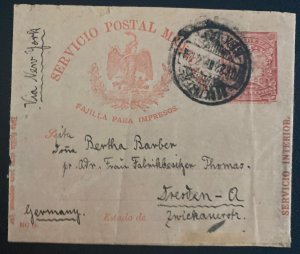 1920s Mexico Postal Stationery Wrapper Cover To Dresden Germany