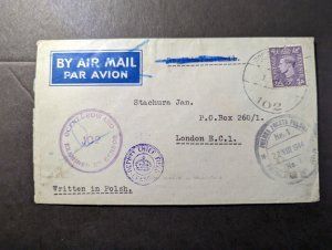 1944 Egypt Airmail Cover Polish Forces in Egypt to London England