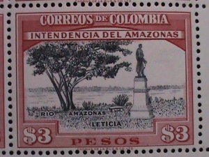 ​COMUMBIA-1956 SC#663 AMAZON RIVER AT LATICIA-AMAZONS MNH IMPRINT BLOCK VF