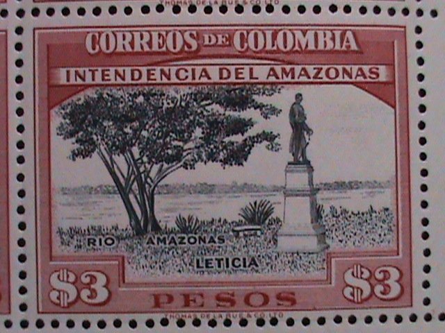 ​COMUMBIA-1956 SC#663 AMAZON RIVER AT LATICIA-AMAZONS MNH IMPRINT BLOCK VF