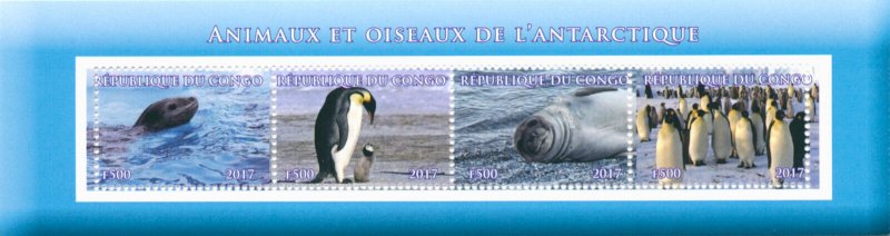 Antarctic Animals Birds on Stamps 2017 MNH Seals Penguins Emperor Penguin 4v M/S