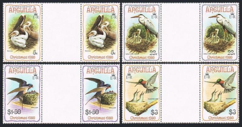 Anguilla 398-401 gutter,MNH.Michel 396-399. Birds 1980.Pelican,Swallow,Heron,