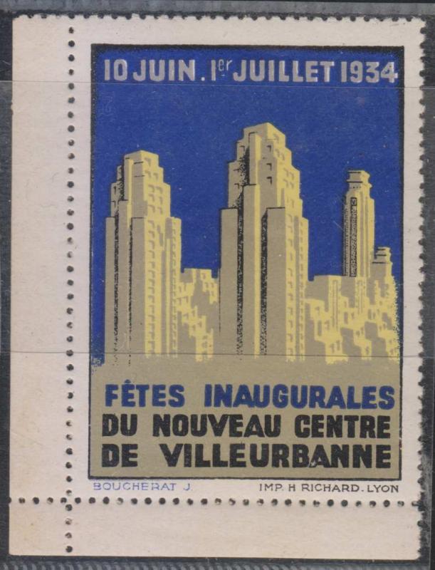 FRANCE CINDERELLA 1934 Jun 10-Jul 1 OPENING OF VILLEURBANNE NEW DOWNTOWN MNH VF