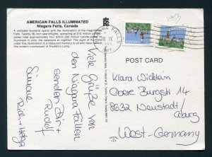 1985 Postcard - Niagara Falls, Ontario Canada to West Germany