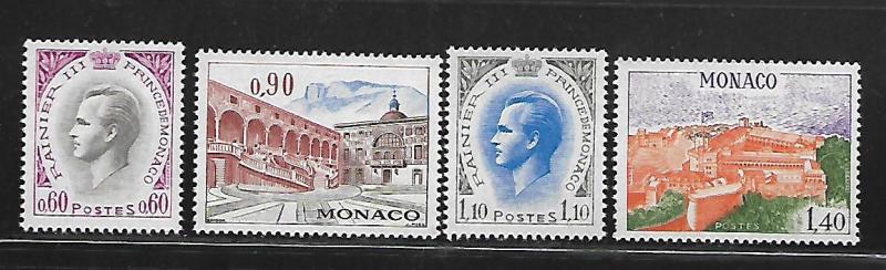 MONACO, 789-792, MNH, PRINCE RAINIER TYPE OF 1955 & PALACE TYPE