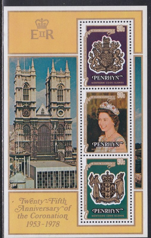 Penrhyn # 104a-c & 104d, Queen Elizabeth Coronation 25th, Mint NH, 1/2 Cat.