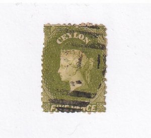 CEYLON # 52e VF-LIGHT USED Q/VICTORIA 4p CAT VALUE $425