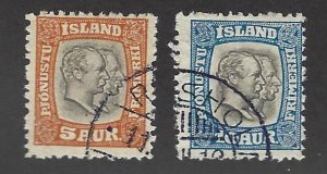 Iceland  SC #O33-O34 Used F-VF SCV$8.00...tough to find!