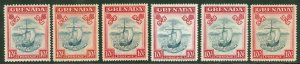 SG 163, 163a, 163b, 163d, 163e & 163f. Grenada 1938. 10/- values. Fresh...