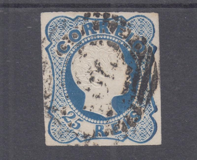 Portugal Sc 10 used 1856 25r King Pedro V, Curled Hair, Type II, 4 margins