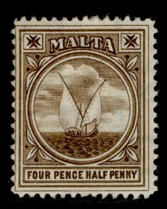 MALTA EDVII SG57, 4½d brown, M MINT. Cat £40.