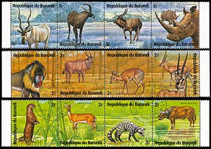 Burundi 479-484,C218-C223, CTO, African Animals strips of 4