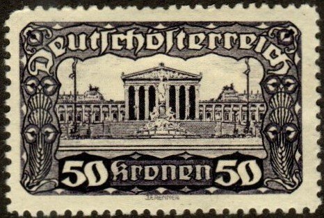 Austria 248 - Mint-H - 50k Parliament Building (P: 12.5) (1921) (cv $1.20)