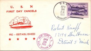 USS San Born - 4.16.1951 - USN First Day Cancels Re-Established - F47328