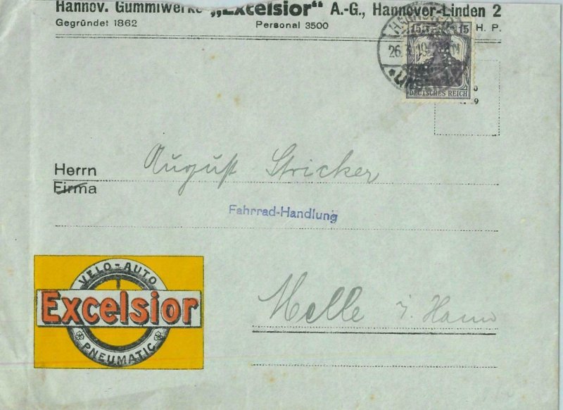 93186 - GERMANY - POSTAL HISTORY - PERFIN stamp on COVER : EXCELSIOR Tyres 1919