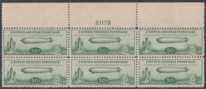 #C18 VF OG NH PLATE #21178 TOP BLOCK OF 6 DURLAND CV $900.00 HV7276