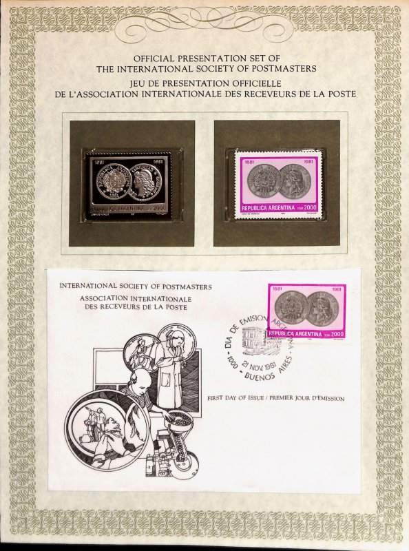 Argentina silver stamp + cover International Society of Postmasters