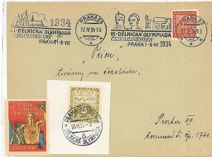 15273 - Czechoslovakia - POSTAL HISTORY - Special POSTMARK - 1934 OLYMPICS -