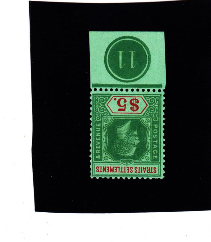 STRAITS SETTLEMENTS KGV SG#240a $ 5 GREEN/RED 1926 PRINT PLATE 11 MNH MALAYSIA