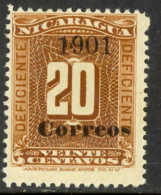 NICARAGUA 1901 20c Numeral Issue Sc 156 MH