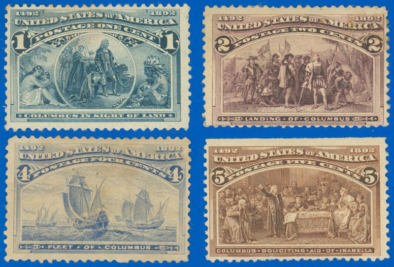 US Scott #230 231 233 234 COLUMBIANS, Mint-Fine-Hinged, SCV $136.50!