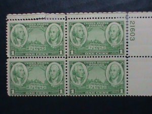 ​UNITED STATES-1936-SC# 785 85 YEARS OLD-GEORGE WASHINGTON MINT PLATE BLOCK VF