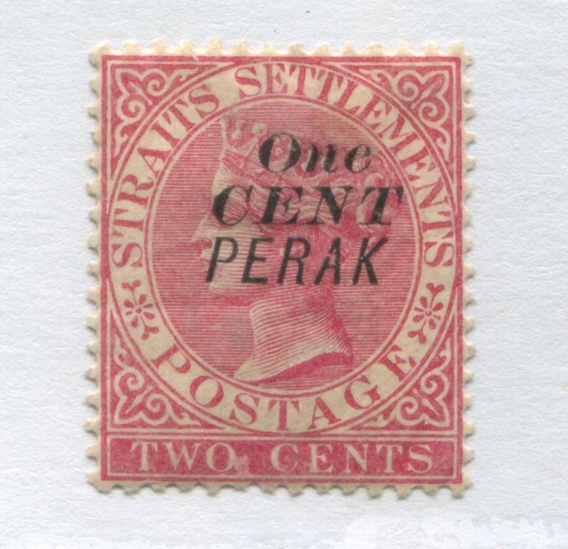 Malaya Perak 1889 1 cent on 2 cents rose mint o.g.