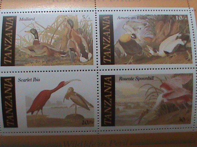 TANZANIA STAMP: WILD LIFE IN PERIL: AUDUBON BIRDS: MINT NOT HING SOUVENIR SHEET