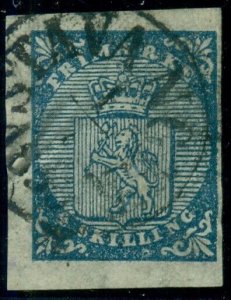 NORWAY #1 (1) 4sk Lion, used with early 1855 date, VF, Scott $165.00