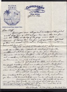 1942 CLIPPERGRAM From HAWAII with Letter & Censor Note 
