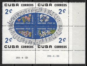 1960 Cuba 657a Christmas block of 4 MH OG