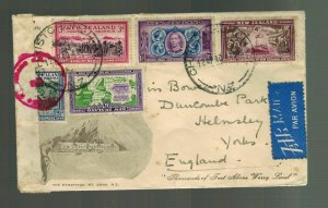 1940 New Zealand Airmail Cover to England Mount Cook Cachet