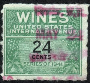 RE131 24¢ Wine Revenue Stamp (1942) Used