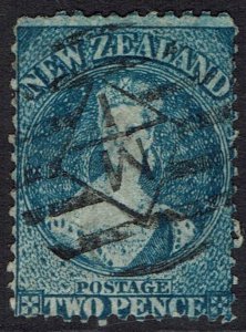 NEW ZEALAND 1864 QV CHALON 2D RETOUCHED PLATE WMK STAR PERF 12½ USED