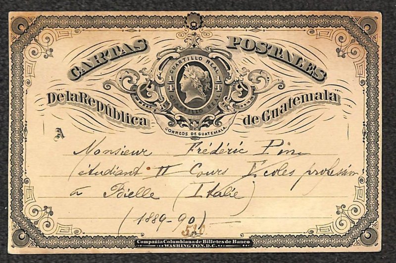 GUATEMALA H&G #1 SENF'S JOURNAL COLONIAL WAR MILITARY USED ? POSTAL CARD (1875) 