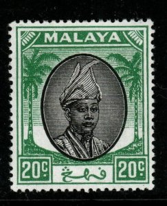 MALAYA PAHANG SG64 1950 20c BLACK & GREEN MTD MINT